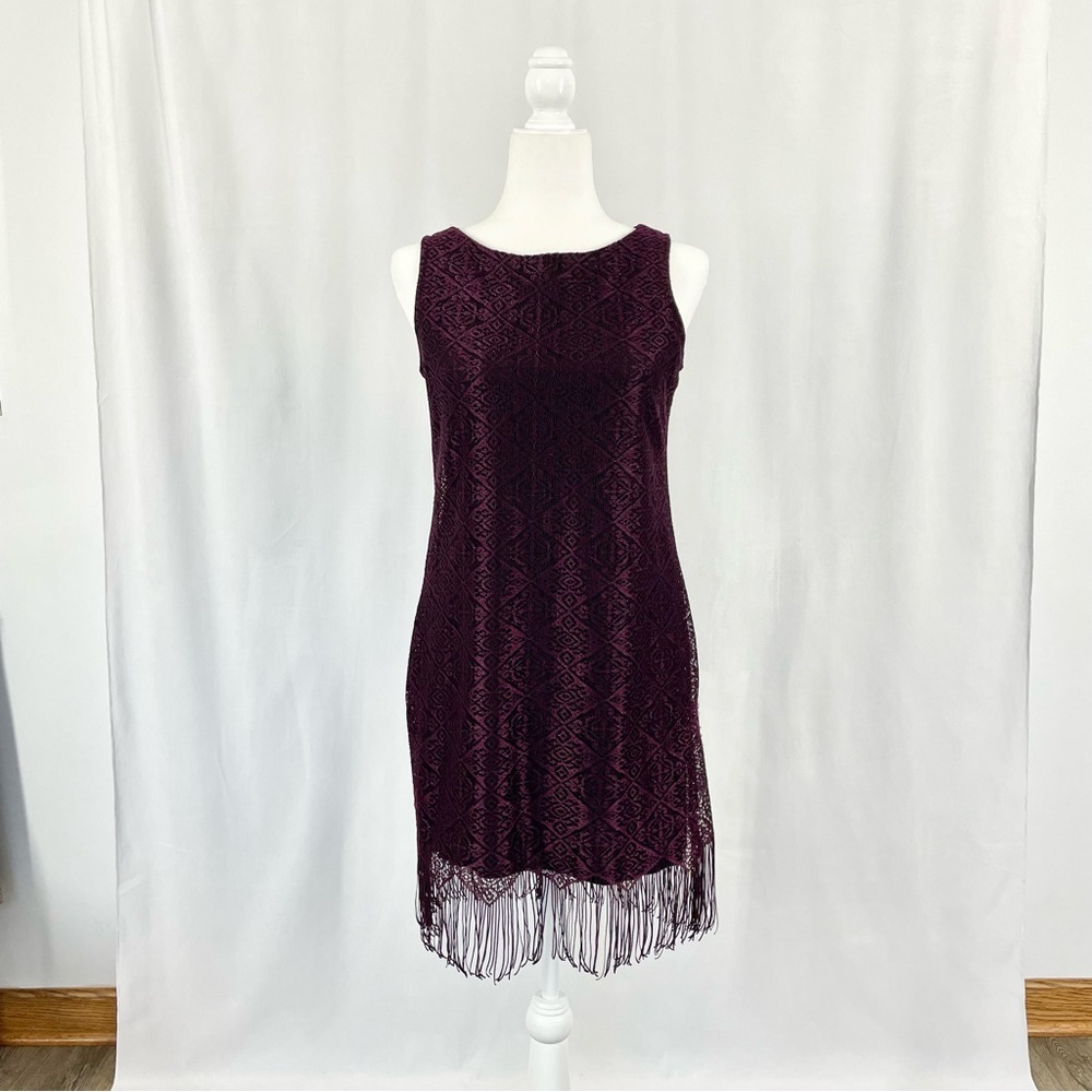 Vintage DBYLtd 20’s Short Sleeve Flapper Gatsby Mini Fringe Dress M Purple Black